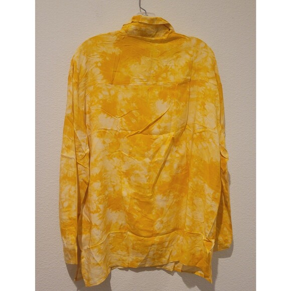 NWT Caara Women Long Sleeve Button Down Shirt Blouse Top Yellow Tie Dye Sz Large - Picture 3 of 10